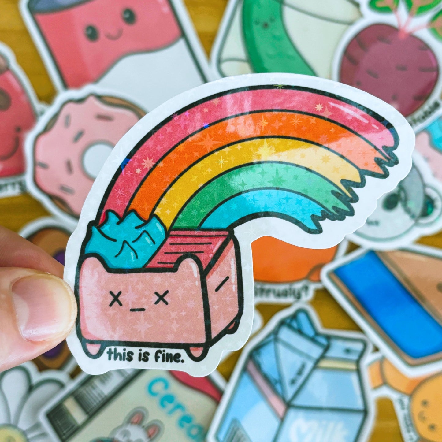 This is Fine Dumpster Fire Kitty Holographic Sticker