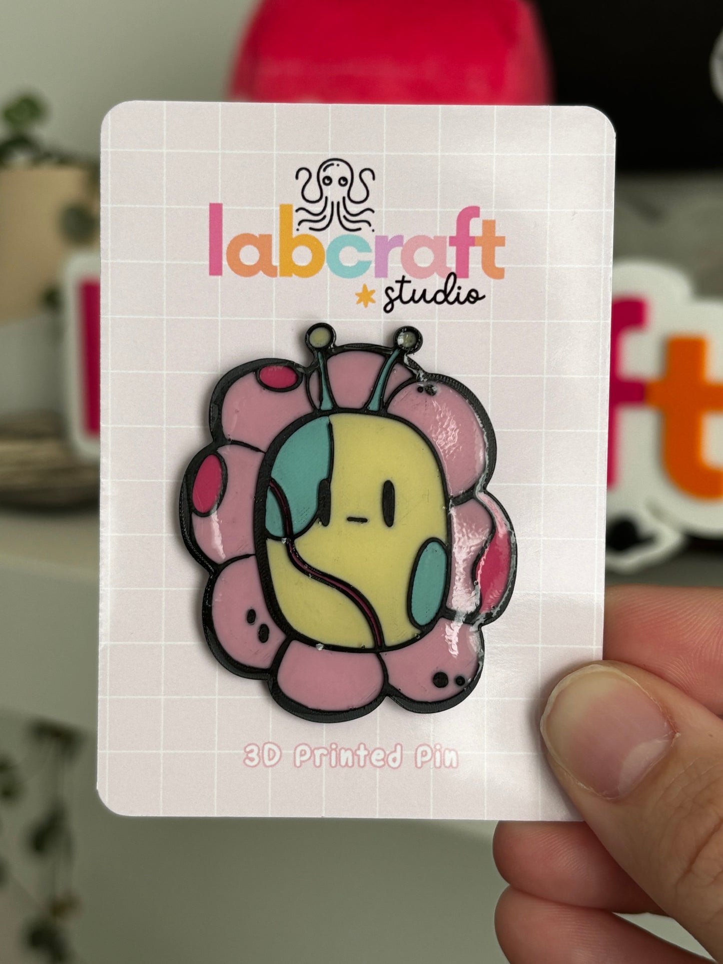 Flower 3D Printed Pin Black