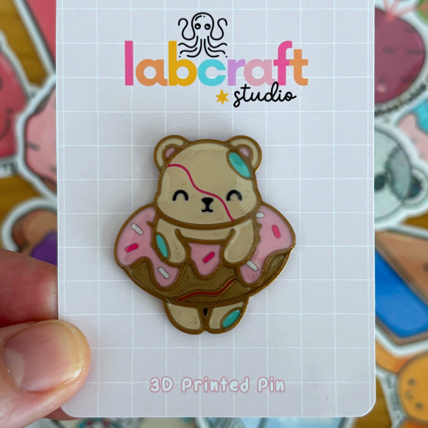Brown Donut Bear 3D Printed Pin