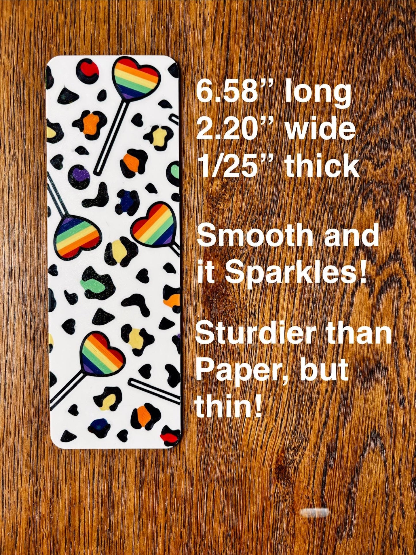 Rainbow Heart Cheetah Pattern Sparkling 3D Printed Bookmark