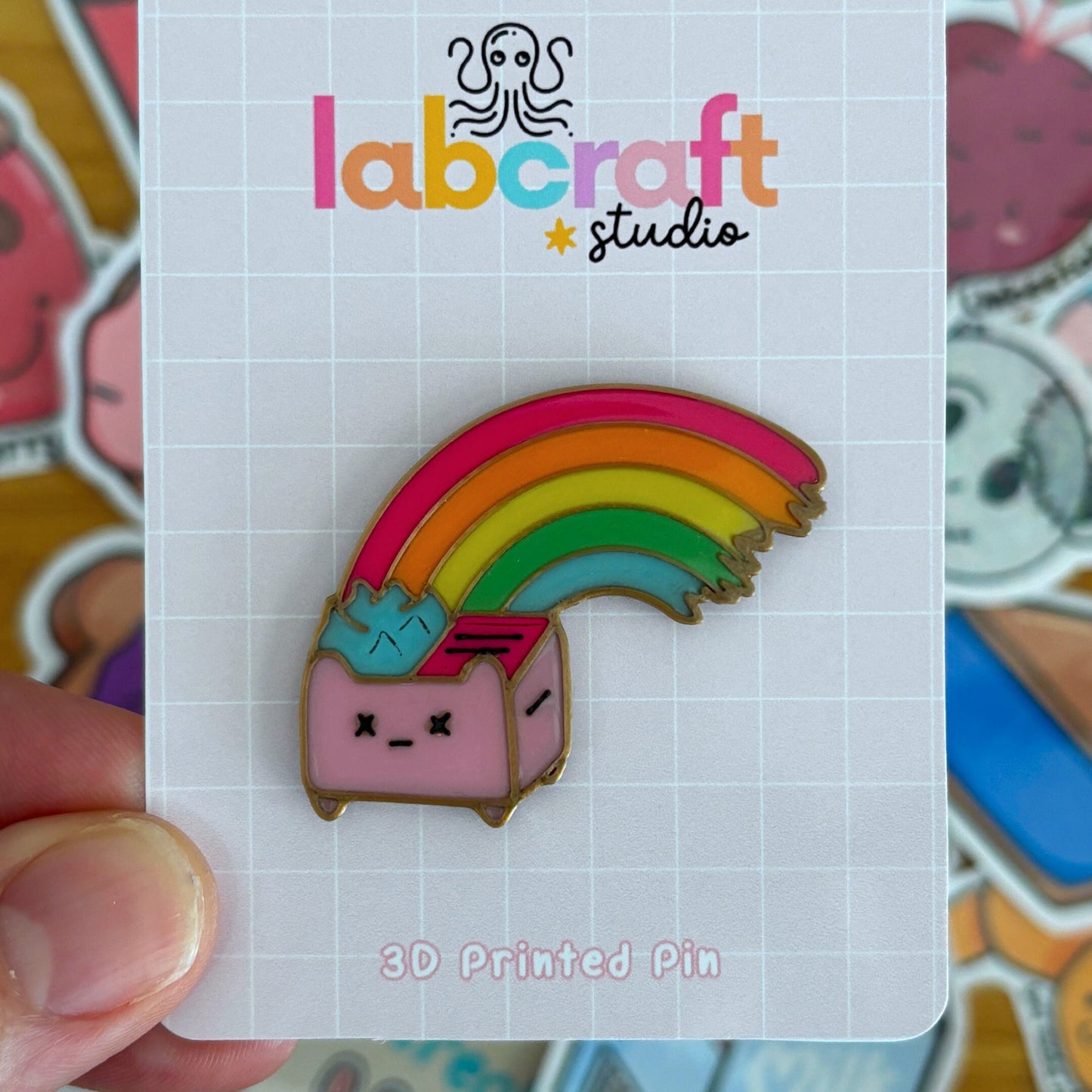 Dumpster Fire Rainbow Kitty Printed Pin