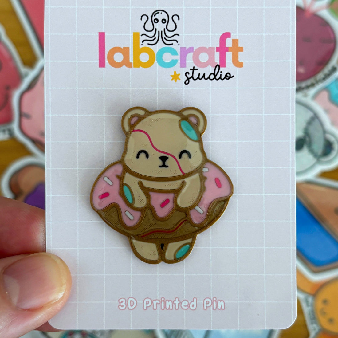 Brown Donut Bear 3D Printed Pin – Labcraft Studio