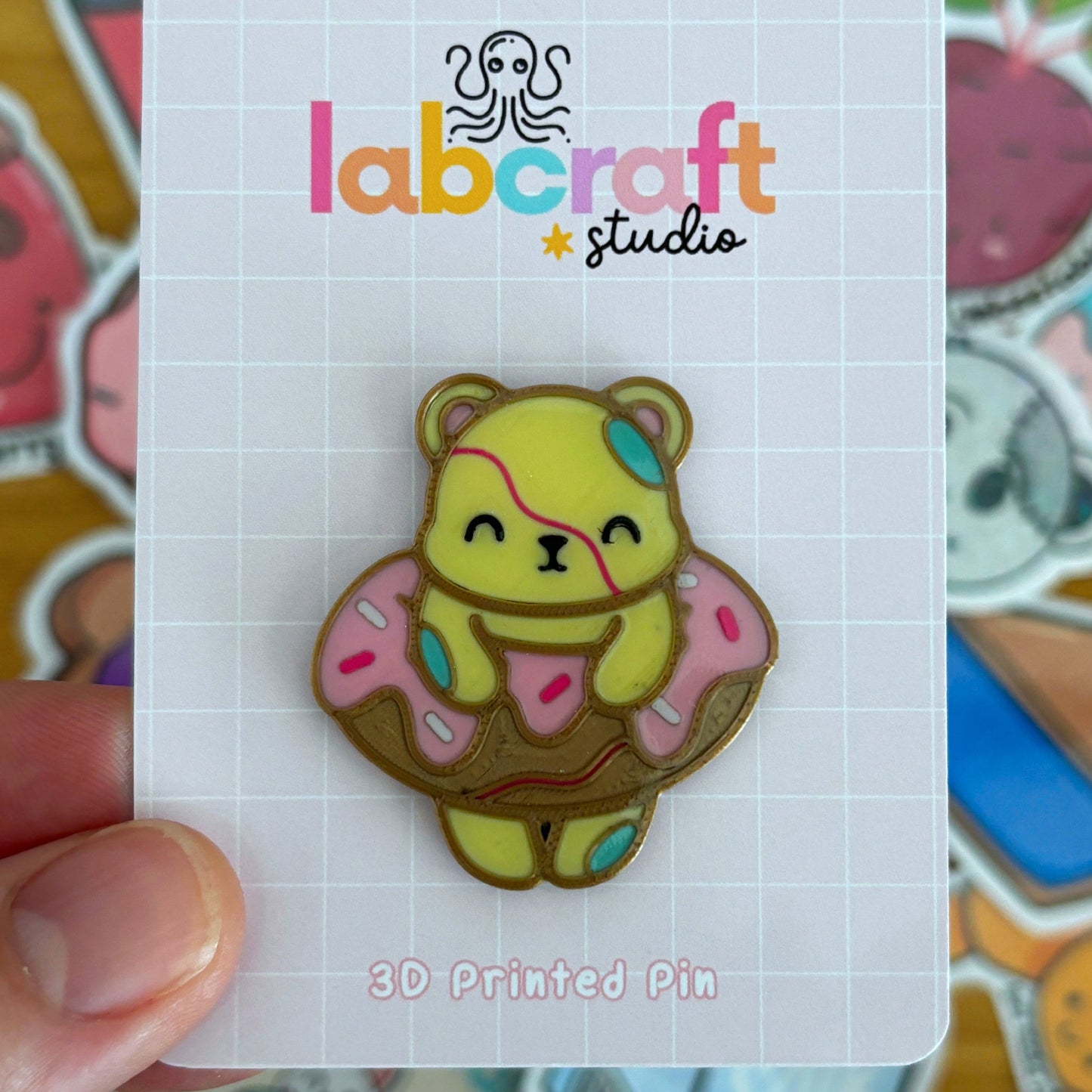 Yellow Donut Bear 3D Printed Pin